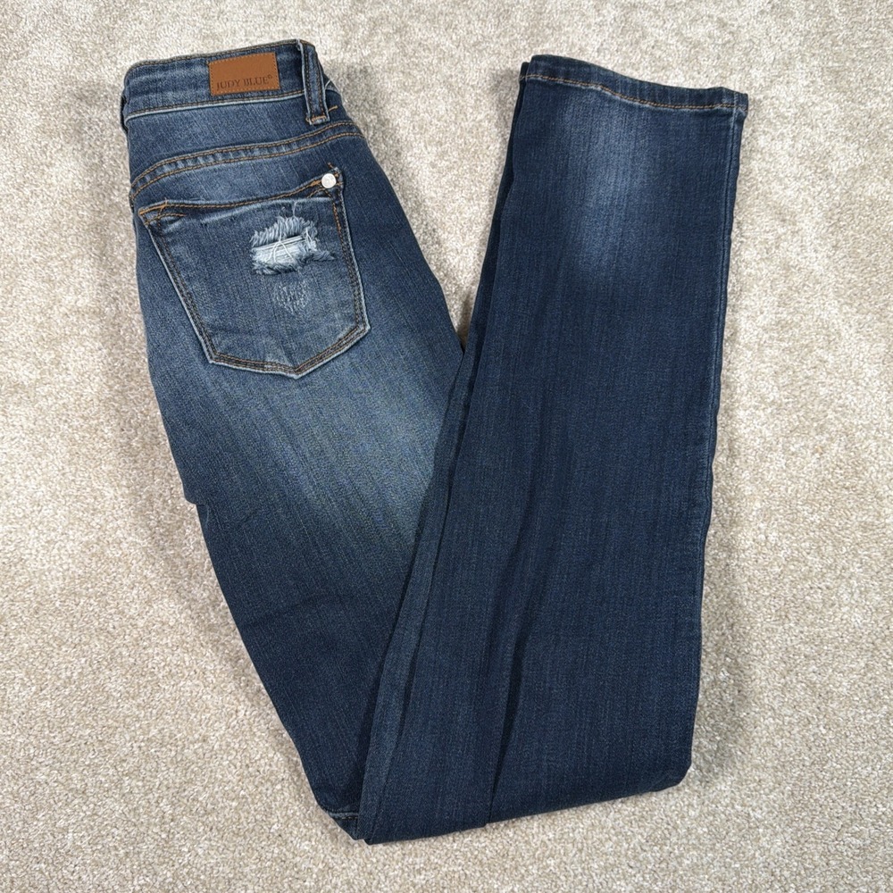 Judy Blue Straight Fit Blue Jeans‎ Womens 1/25 (FITS 25 X 31) Stretch Distressed